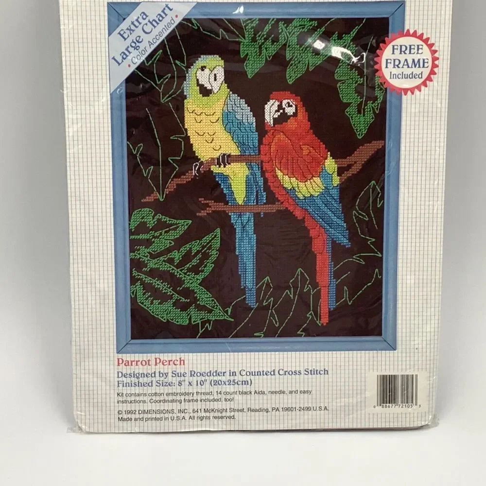 Stitchables Dimensions Parrot Perch Counted Cross Stitch Kit‎ #72105 Frame NEW